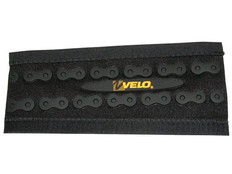 Защита пера от цепи 245х110х95мм, Lycra, c "резиновым" рисунком звеньев цепи, желтое лого "Velo".