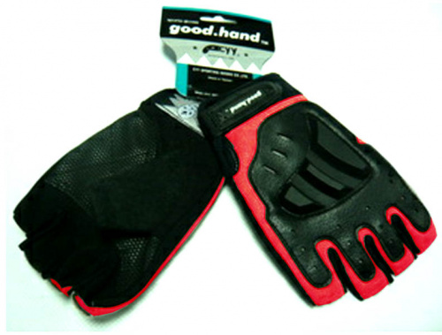 Перчатки с укороченными пальцами, размер L, черно-красные, с защитными накладками.  для велосипеда