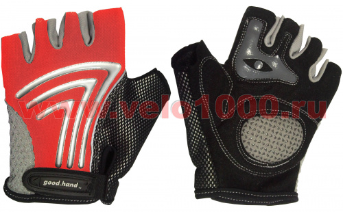 Перчатки с укороч пальцами, S, черно-красные: верх-лайкра 3 стрелки, ладонь-амара+гель подушка+ПУ. для велосипеда