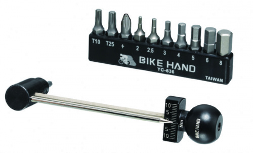 Ключ динамометрический стрелочный для головок 1/4" с шестигранниками 3/4/5/6/8/10мм и T25.  для велосипеда