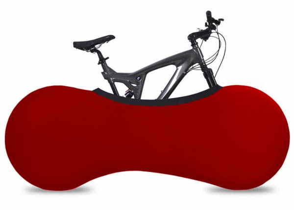 Чехол “велоносок”, укрывает колеса неразобранного велосипеда, красный.