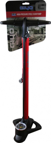 Насос напольный стальной красный корпус, 11 атм, двуручный, манометр в основании, А/V, F/V.  для велосипеда