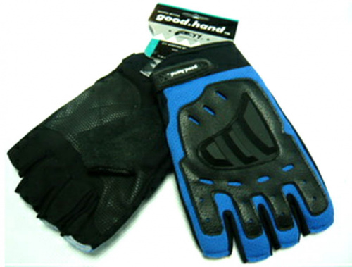 Перчатки с укороченными пальцами, размер L, синие, с защитными накладками.  для велосипеда