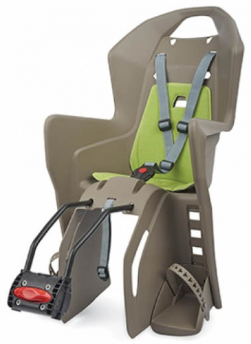 Кресло детское, модель KOOLAH FFS, заднее, для рам 29", на подседельную трубу, коричнево-сер/зеленое для велосипеда