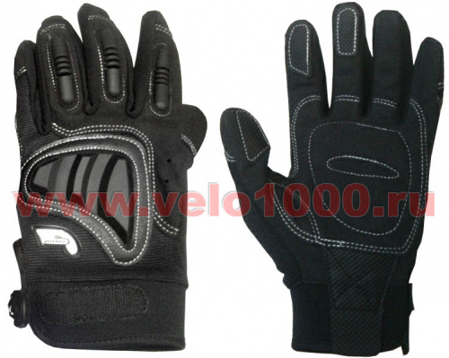Перчатки полные, XL, черные: верх-Spandex+силикон защитные накладки, ладонь-полиуретан и гель. для велосипеда