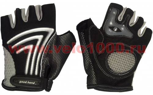 Перчатки с укороч пальцами, L, черные: верх-лайкра 3 стрелки, ладонь-амара+гель подушка+ПУ. для велосипеда